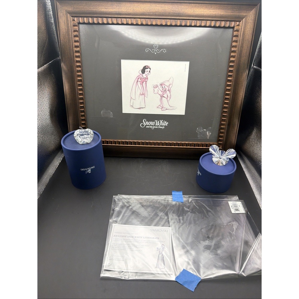 Swarovski Disney Snow White Dave Pacheco Lithograph 2 Crystal Plaques COA